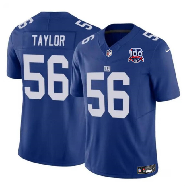 Men's New York Giants #56 Lawrence Taylor Blue 2024 F.U.S.E. 100TH Season Patch Vapor Untouchable Limited Football Stitched Jersey